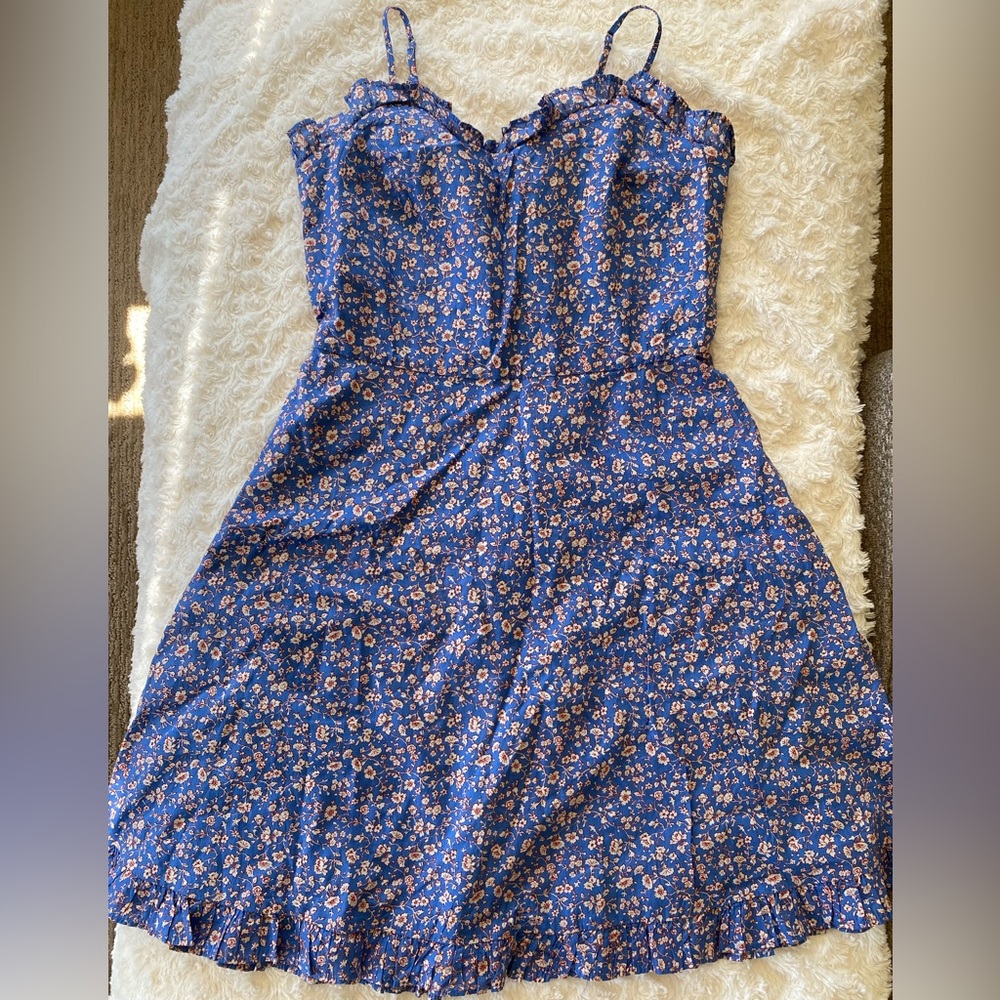 Madewell Blue Floral Strapless Sundress